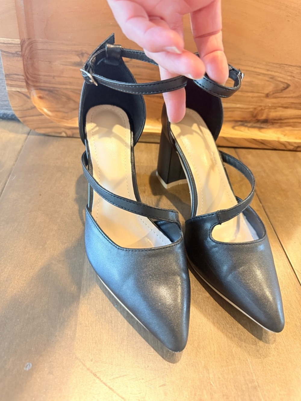 Classic Black Pointed-Toe Ankle-Strap Heels